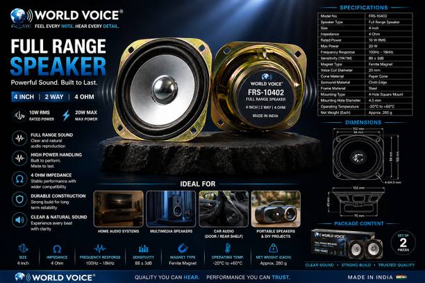 world voice 4 INCHES Woofer Audio Speaker Sutaible for Home Amplifier 20 W Home Audio Speaker