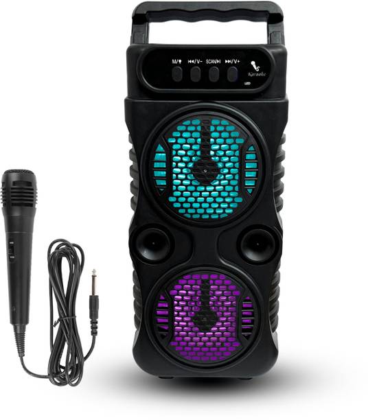 VOIZO Karaoke Speaker with Dual 3" Speaker, High Bass, Wired Mic, RGB Light (free MIC) 10 W Bluetooth Home Theatre