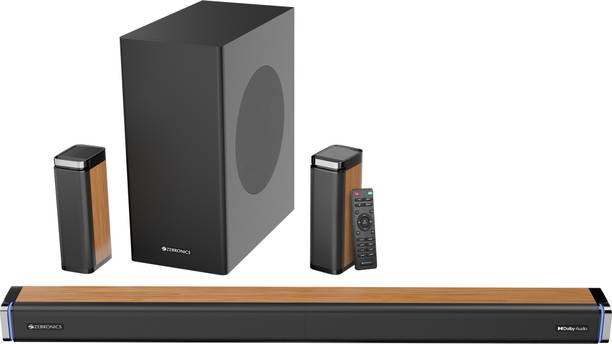 ZEBRONICS Juke Bar 9530 Dolby Audio Wired Subwoofer & Dual Rear Satellites, Wooden Finish 550 W Bluetooth Soundbar