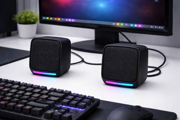 otoobest 6W Stereo Sound with Multicolor LED Lights | 11VP 5 W Bluetooth Laptop/Desktop Speaker