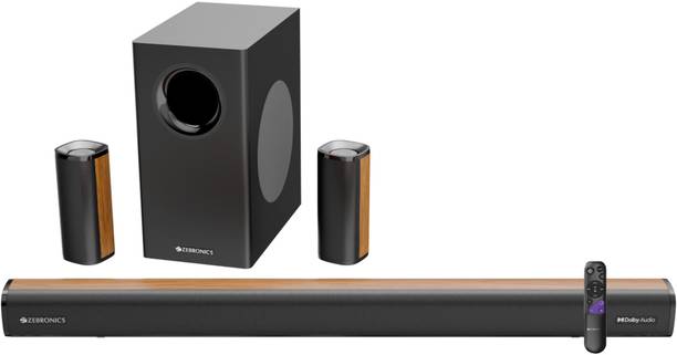 ZEBRONICS Juke Bar 9451 Dolby Audio Wireless Subwoofer & Dual Satellite, Wooden Finish 600 W Bluetooth Soundbar
