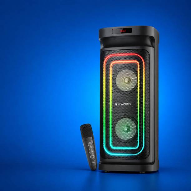 V WORTEX Party Speaker with Wireless Mic | Boom Box Speaker | RGB Lights | Deep Bass| 50 W Bluetooth Speaker