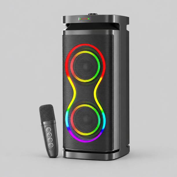 V WORTEX Party Speaker with Wireless Mic | Boom Box Speaker | RGB Lights | Deep Bass| 50 W Bluetooth Speaker