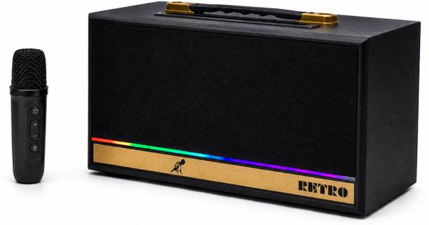 V WORTEX Retro Speaker with Wireless Mic | Boom Box Speaker | RGB Lights | Deep Bass| 60 W Bluetooth Speaker
