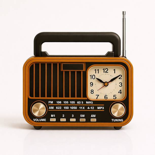 otoobest Vintage FM Radio Bluetooth Speaker Powerful Sound 12H Clock USB AUX SD Radios 10 W Bluetooth Speaker