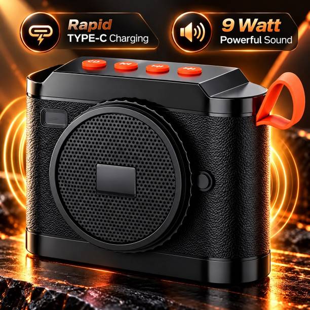 F FERONS CLICK-425 Netuon powered,TYPE-C CHARGING RETRO CAMERA DESIGN PORTABLE WIRELESS 9 W Bluetooth Speaker