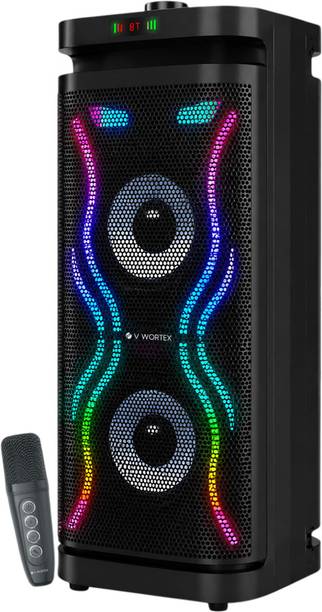 V WORTEX Party Speaker with Wireless Mic | Boom Box Speaker | RGB Lights | Deep Bass| 50 W Bluetooth Speaker