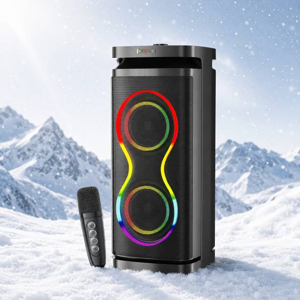 V WORTEX Party Speaker with Wireless Mic | Boom Box Speaker | RGB Lights | Deep Bass| 50 W Bluetooth Speaker