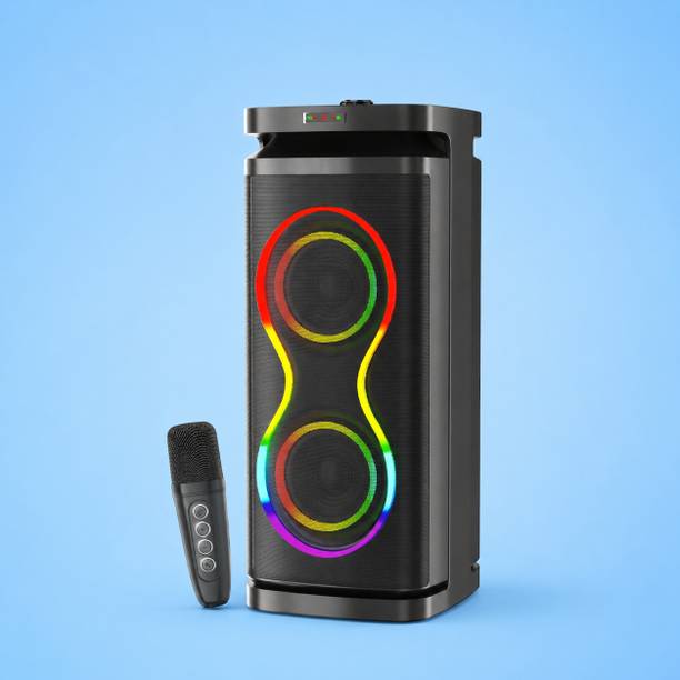V WORTEX Party Speaker with Wireless Mic | Boom Box Speaker | RGB Lights | Deep Bass| 50 W Bluetooth Speaker