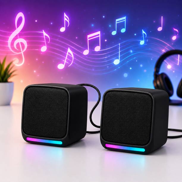 otoobest USB Computer Speakers – 6W Stereo Sound with Multicolor LED Lights | 11-VP 4 W Mobile/Tablet Speaker