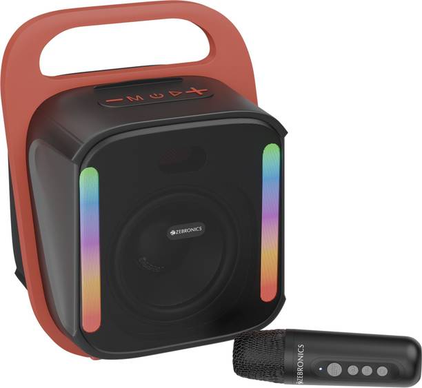 ZEBRONICS SOUND FEAST 110 Portable Speaker, Voice Changing Wireless Mic,6 RGB Modes 14 W Bluetooth Home Audio Speaker BLACK+ORANGE, Mono Channel