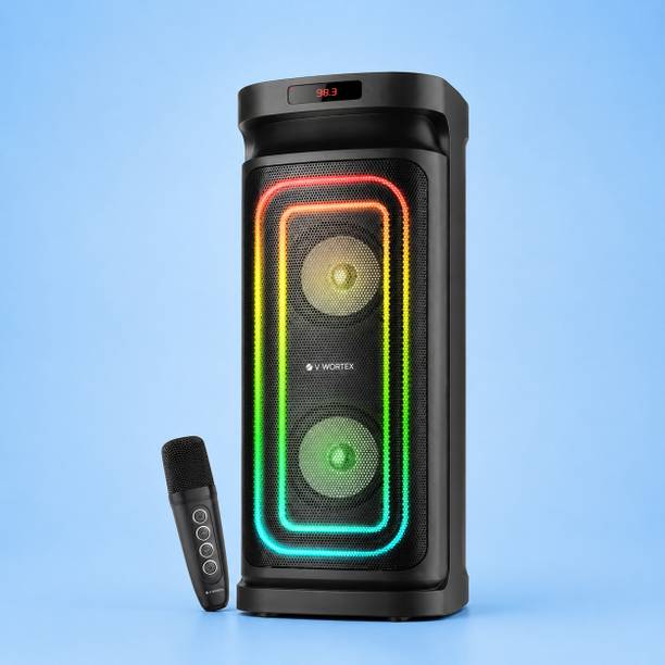 V WORTEX Party Speaker with Wireless Mic | Boom Box Speaker | RGB Lights | Deep Bass| 50 W Bluetooth Speaker