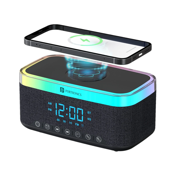 Portronics Trifusion 16W HD Sound Bluetooth Speaker,15W Wireless Charging,Digital Clock 16 W Bluetooth Speaker