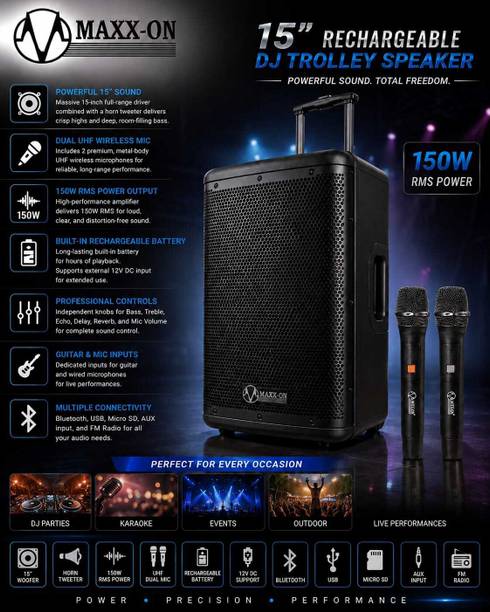 MAXX-ON AMQ 156 Trolley Speaker 150 W Bluetooth PA Speaker