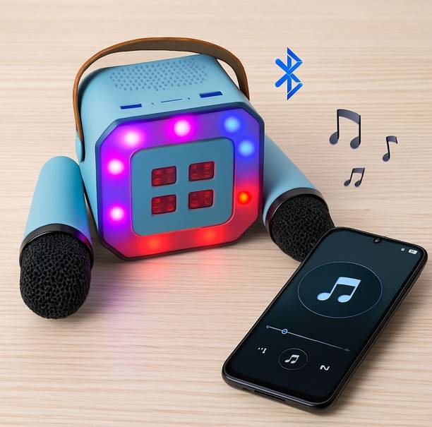 gmtc Mini Bluetooth Karaoke Speaker with 2 Mics, RGB Lights, BT 5.3, Blue 10 W Bluetooth Party Speaker