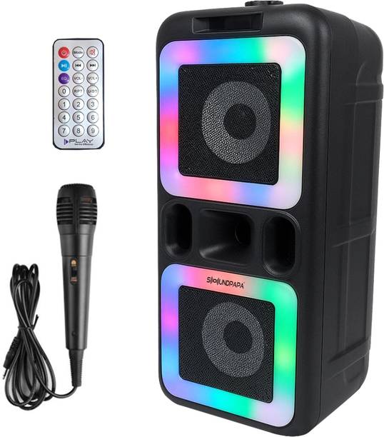 Soundpapa Party Speaker with Mic, Dual 4" Subwoofers, RGB Party Lights 50 W Bluetooth Party Speaker