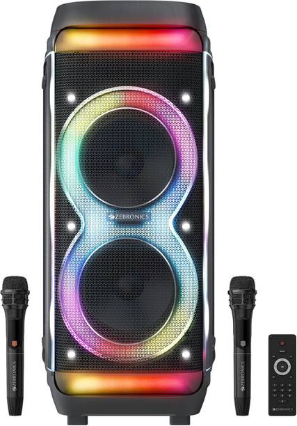 ZEBRONICS Party Fyre 102,9hrs Playback, Dual Mics, Karaoke, TWS, BT v5.0, USB, AUX, RGB 200 W Bluetooth Party Speaker