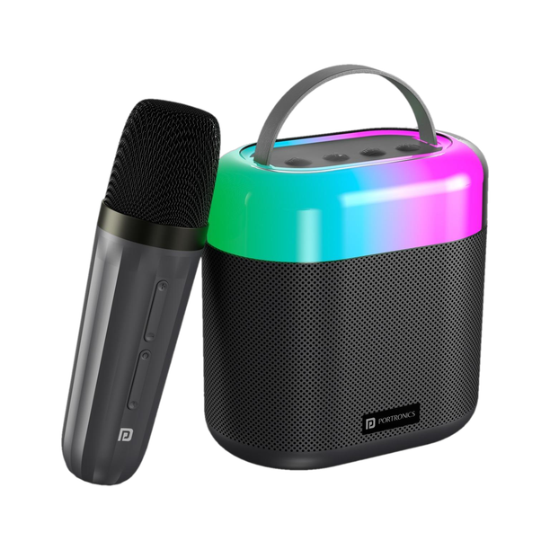 Portronics Dash 3 Wireless Karaoke Mic,5Hrs Playtime, RGB Lights 16 W Bluetooth Party Speaker Black, Stereo Channel