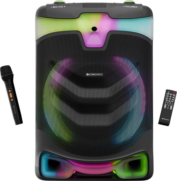 ZEBRONICS Dazzio Trolley Speaker 5hr Playback,Dual Wireless Mic ,Karaoke,USB, AUX,RGB 130 W Bluetooth Party Speaker