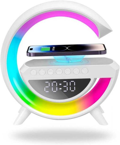 VGEnterprises Smart LED Digital with Wireless Charging, Bluetooth Speaker, RGB Night Light with Google Assistant Smart Speaker