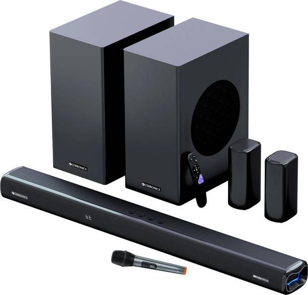 ZEBRONICS Juke BAR 9850 Dolby Atmos Dual Wireless (Subwoofer + Satellites)UHF Microphone 725 W Bluetooth Soundbar