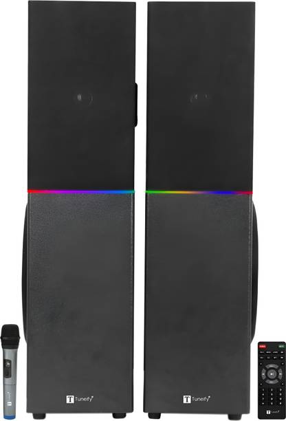 TUNEIFY TTS-120- 8 Inch Dual Woofer/ Wireless Mic/ FM Radio/RGB Light/ Remote. 200 W Bluetooth Tower Speaker