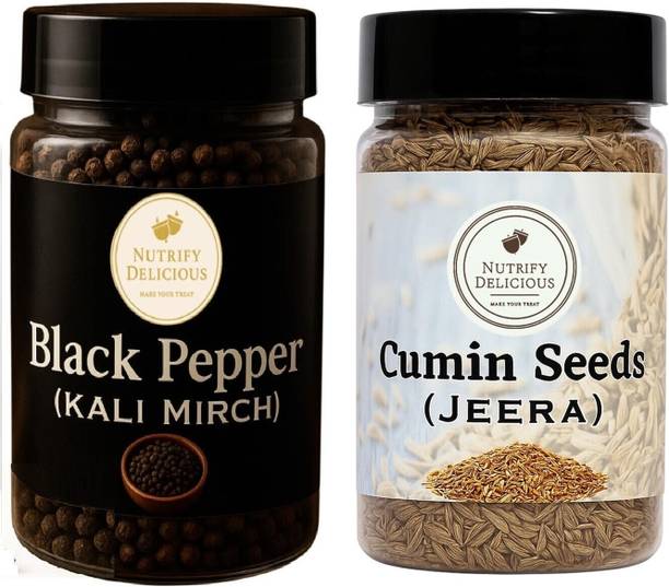 NUTRIFY DELICIOUS Cumin Seeds 100 g | Sabut Jeera | Black Pepper 100 g | Whole Kali Mirch