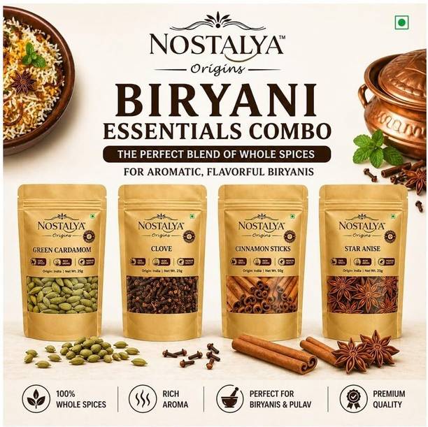 Nostalya Biryani Spices Combo (4 in 1) | Green Cardamom, Cinnamon, Cloves, Star Anise
