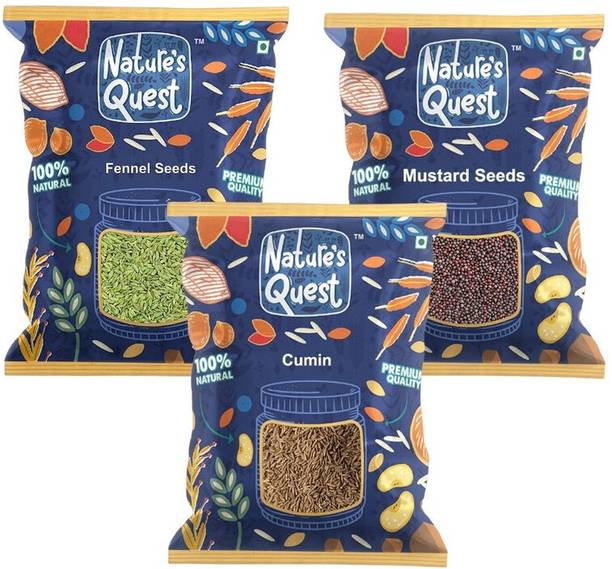 Nature's Quest Spices Combo Fennel Seeds + Mustard Seeds + Cumin Seeds each 500 Gms-1.5 Kg