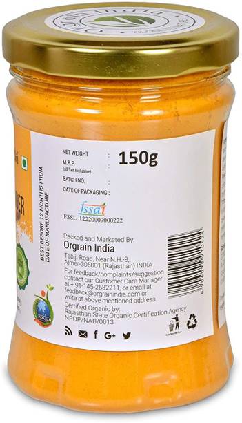 Orgrain India Certified Organic Turmeric Powder, 150g with high Curcumin Content