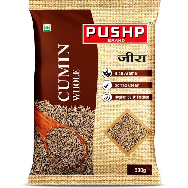 Pushp Brand Whole Jeera 500g Pouch | Pack of 1 | Premium Cumin Seeds for Cooking and Tadka