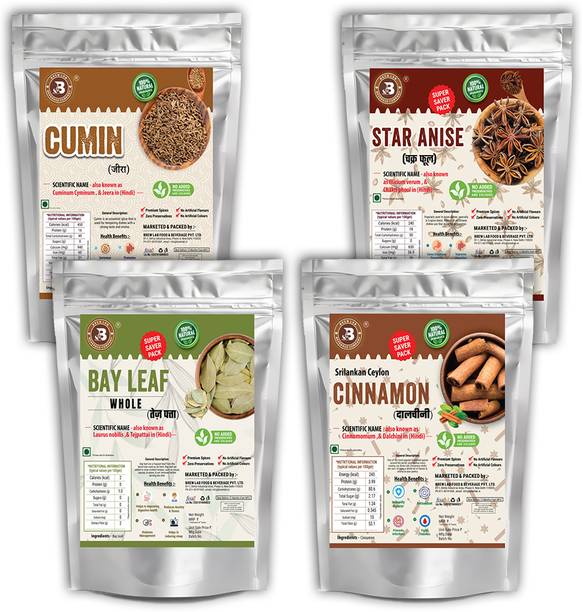 Brew Lab Sabut Garam Masala Packet Combo Cumin, Star Anise, Bay Leaf, Cinnamon-100g X 4