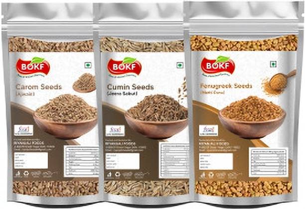 BOKF Premium Methi, Jeera & Ajwain Seeds Combo Pack Each Of 100g |Whole Spices