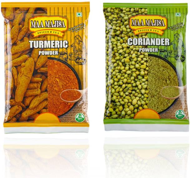 MAAMAJISA 100% Organic Dried Coriander Dhaniya Powder 500g and Turmeric Powder 500g