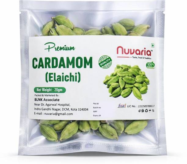 Nuvaria Premium Cardamom (Elaichi) - 20g | Cardamom Bold Green | Grade - Bold Size - 8mm