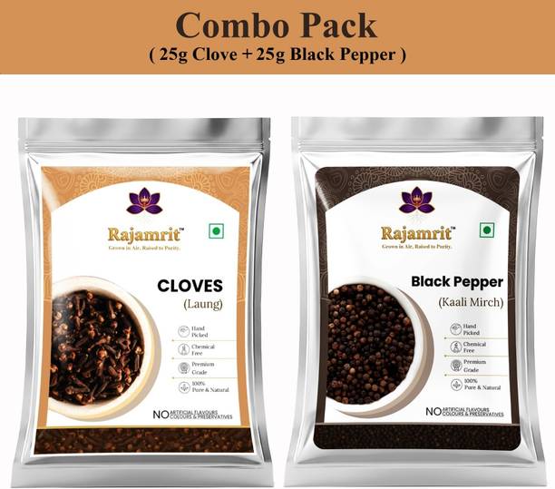 Rajamrit Organics Whole Black Pepper(Kali Mirch) & Cloves(Laung) Spice Combo Pack | Sabut Masale