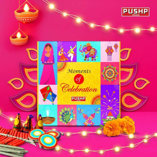 Pushp Brand Diwali Gift Hamper 9 Indian Spices, 50g each + 2 Premium Scented Candle Gift Set Paper Gift Box