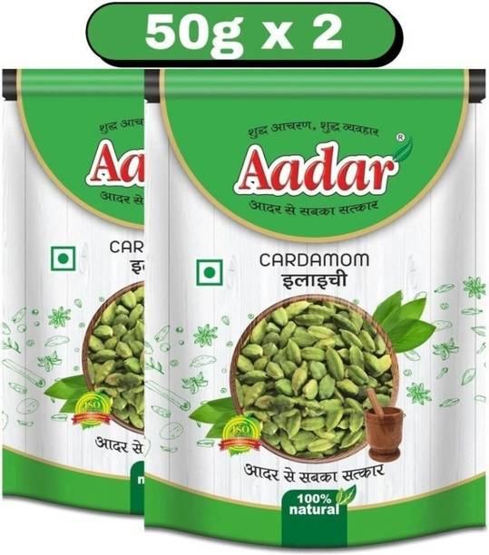 AADAR Fresh Green Cardamom (Hari Elaichi) 50g Pouch Pack 2- a,