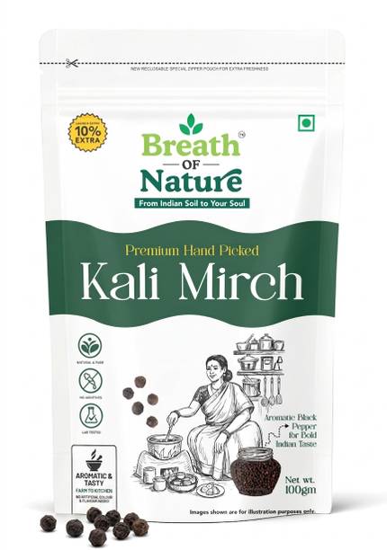 BREATH OF NATURE Premium Hand Picked Kali Mirch, Black Pepper, Natural & Pure, No Additives, 100g