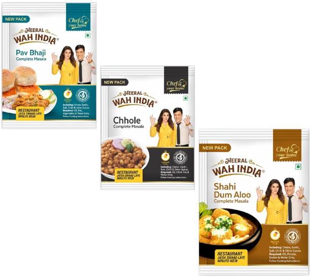 Heeral Wah India Complete Masale Pav Bhaji, Chhole, Shahi Dum Aloo Complete Masala | Spices Combo Pack