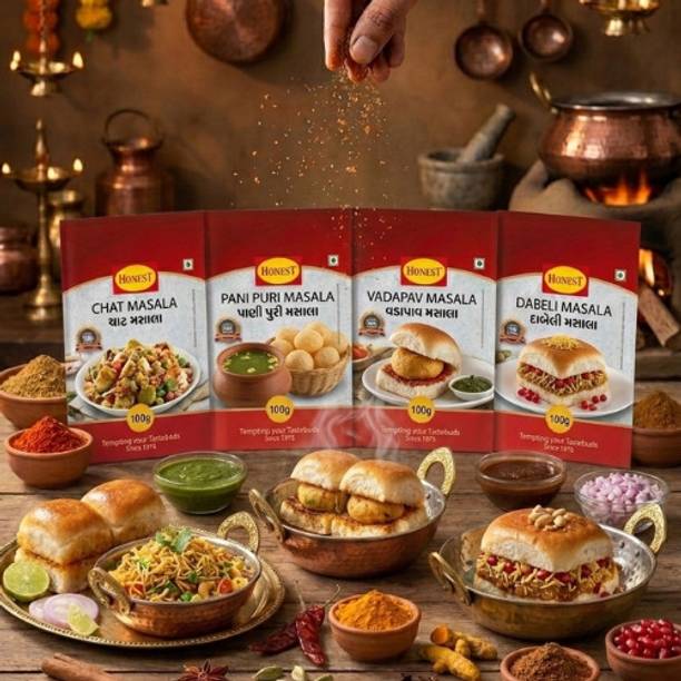HONEST Combo Pack of 4- Chat Masala, Pani Puri Masala, Vadapav Masala, Dabeli Masala