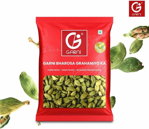 GARNI Foods Whole Green Cardamom | Hari Elachi | 6-7mm | Fresh & Fragrant |