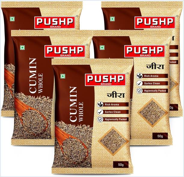 Pushp Brand Whole Jeera | Premium Cumin Seeds for Cooking & Tadka | 50g Pouch each