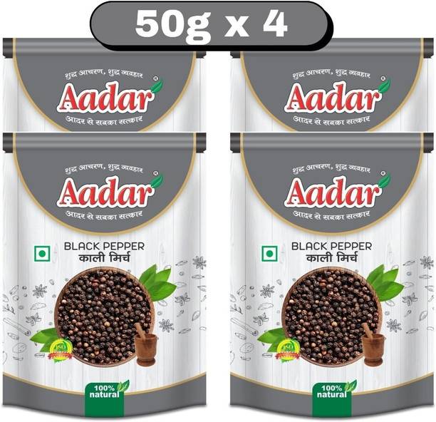 AADAR Whole Black Pepper (Kali Mirch) 50gm Pouch Pack of 4|