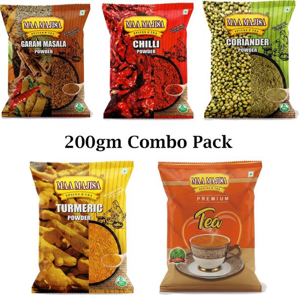 MAAMAJISA Combo Pack of 5 – Haldi, Mirchi, Dhaniya, Garam Masala & Chai Patti