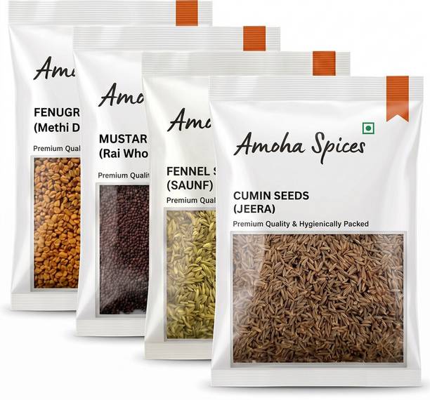Amoha Spices Methi Dana, Jeera, Saunf, Black Mustard - Spice Combo Pack