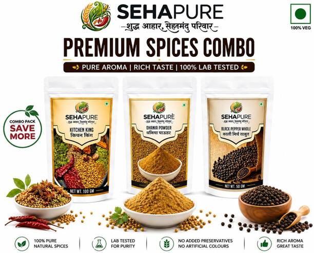 SEHAPURE Premium Spice Combo Pack Kitchen King Masala Dhaniya Powder Black Pepper Whole