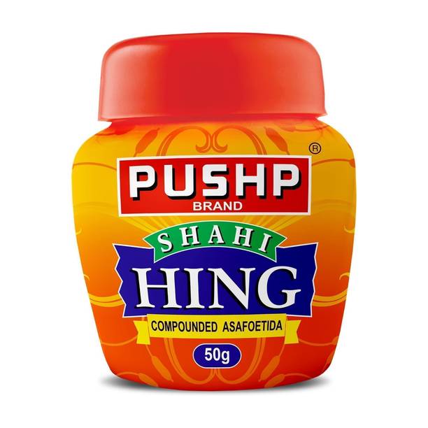Pushp Brand Hing 50g Jar | Pack of 1 | Pure Asafoetida Powder Strong Aroma Cooking Spice