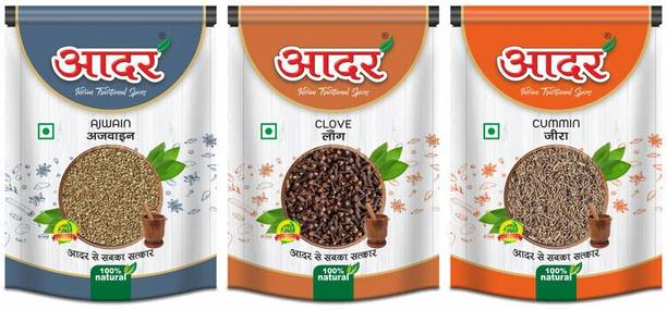 AADAR Whole Spice - Sabut Ajwain (Carom Seeds), Laung (Cloves), Jeera (Cumin Seeds)