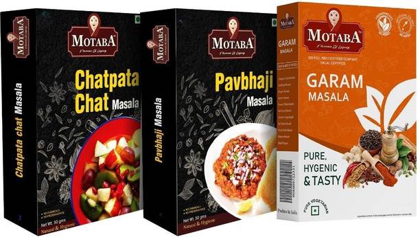 motaba masala Garam Masala, Chatpata Chat Masala, Pavbhaji Masala Combo ( Pack Of 3, 100Grams)